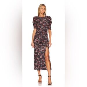 Free People Briella Front Slit Ruched Floral Midi Dress Size Small